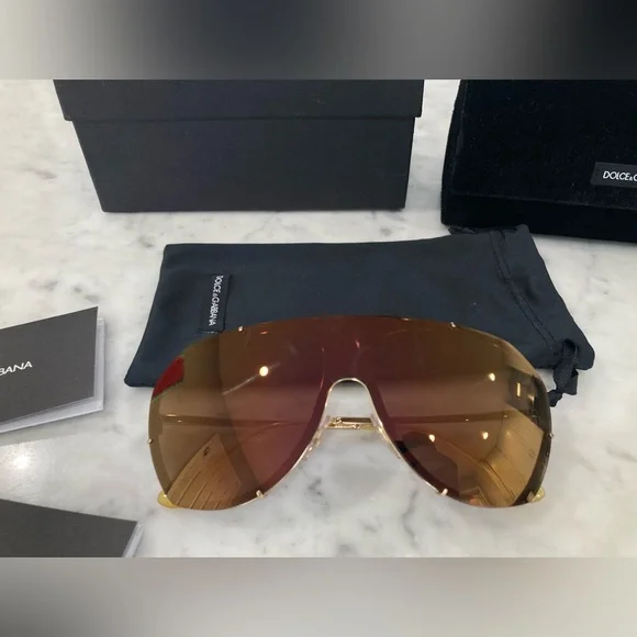 Dolce & Gabbana Gold 37mm Shield Sunglasses DG 2162 02/F9  display picture 1